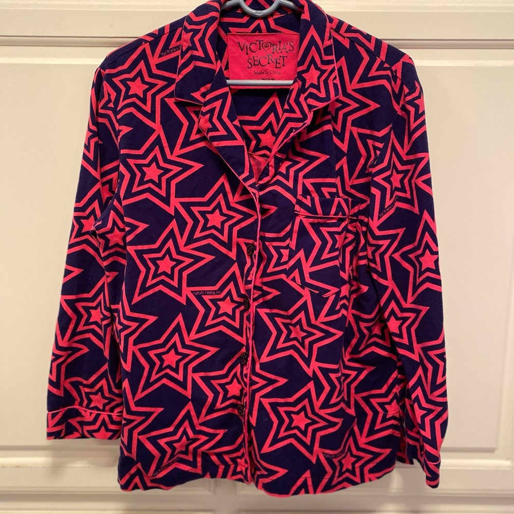Victoria’s Secret Flannel Pink Purple Print Sleep Shirt Women’s Size M